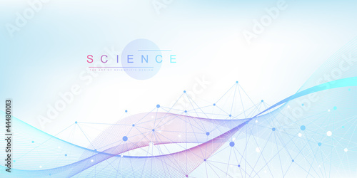 Scientific vector illustration genetic engineering, DNA helix, DNA strand, molecule or atom, neurons. Genomic sequences visualization. Abstract structure for Science or medical background.