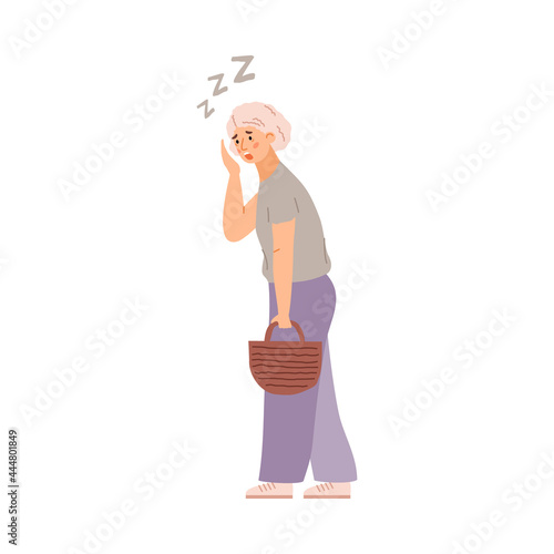 Elderly has dyspnea and breath difficulties, flat vector illustration isolated.