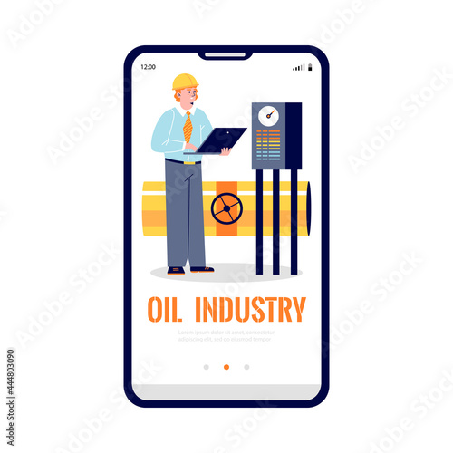 Oil industry services onboarding start page, flat vector illustration isolated.