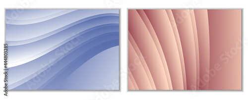 Abstract gradient waves background and folds. A set of 2 templates. 3D illustration in gentle pastel colors. Vector