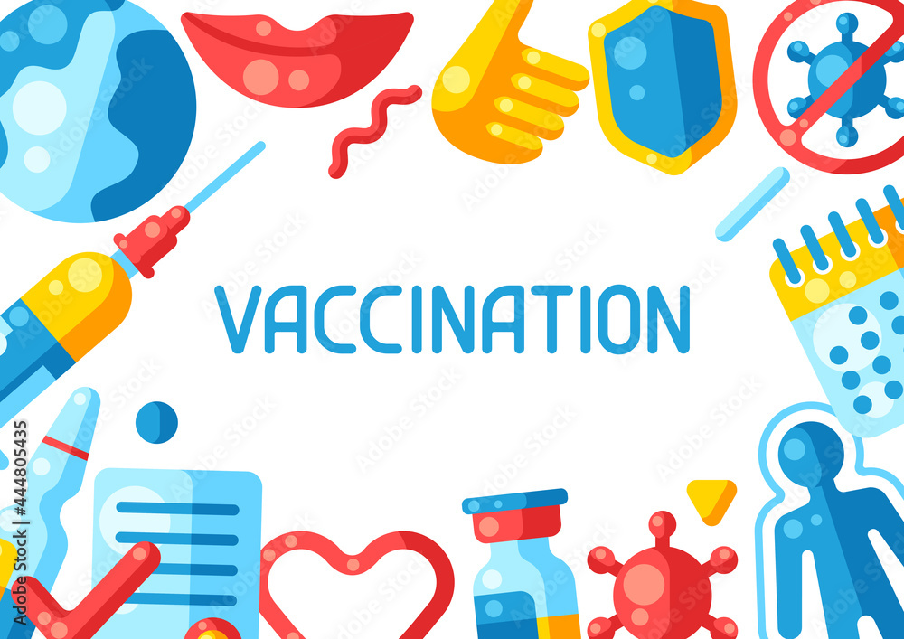 Vaccination concept background with vaccine icons. Immunization items. Health care and protection from virus.
