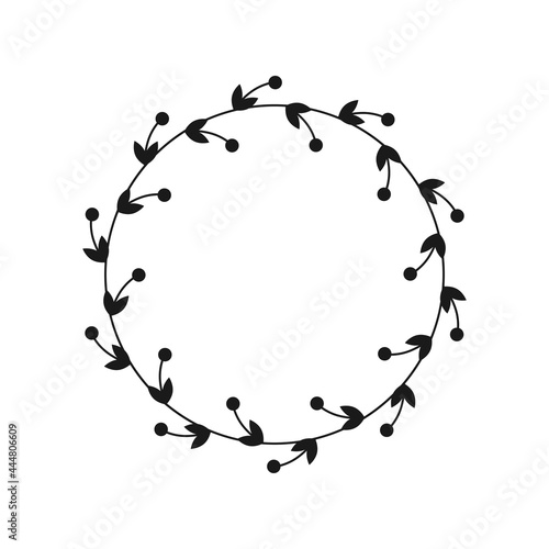 Floral wreath. Black vector circle frame