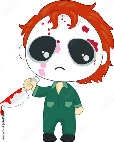 Halloween Maniac killer psychopath blood knife axe hand insane evil psycho cartoon character flat design isolated vector illustration