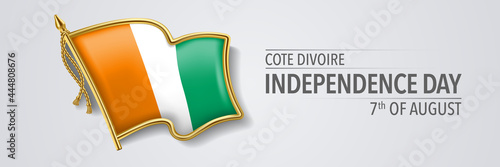 Cote Divoire happy independence day greeting card, banner with template text vector illustration