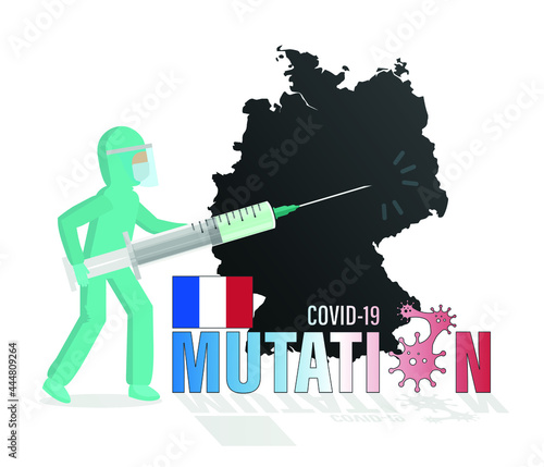 Vector background with epidemic concept. Coronovirus delta plus variant outbreak. Germany risk map.