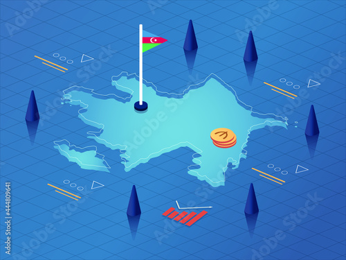Azerbaijan Map, Flag and Currency Modern Isometric Business and Economy Vector Illustration Design