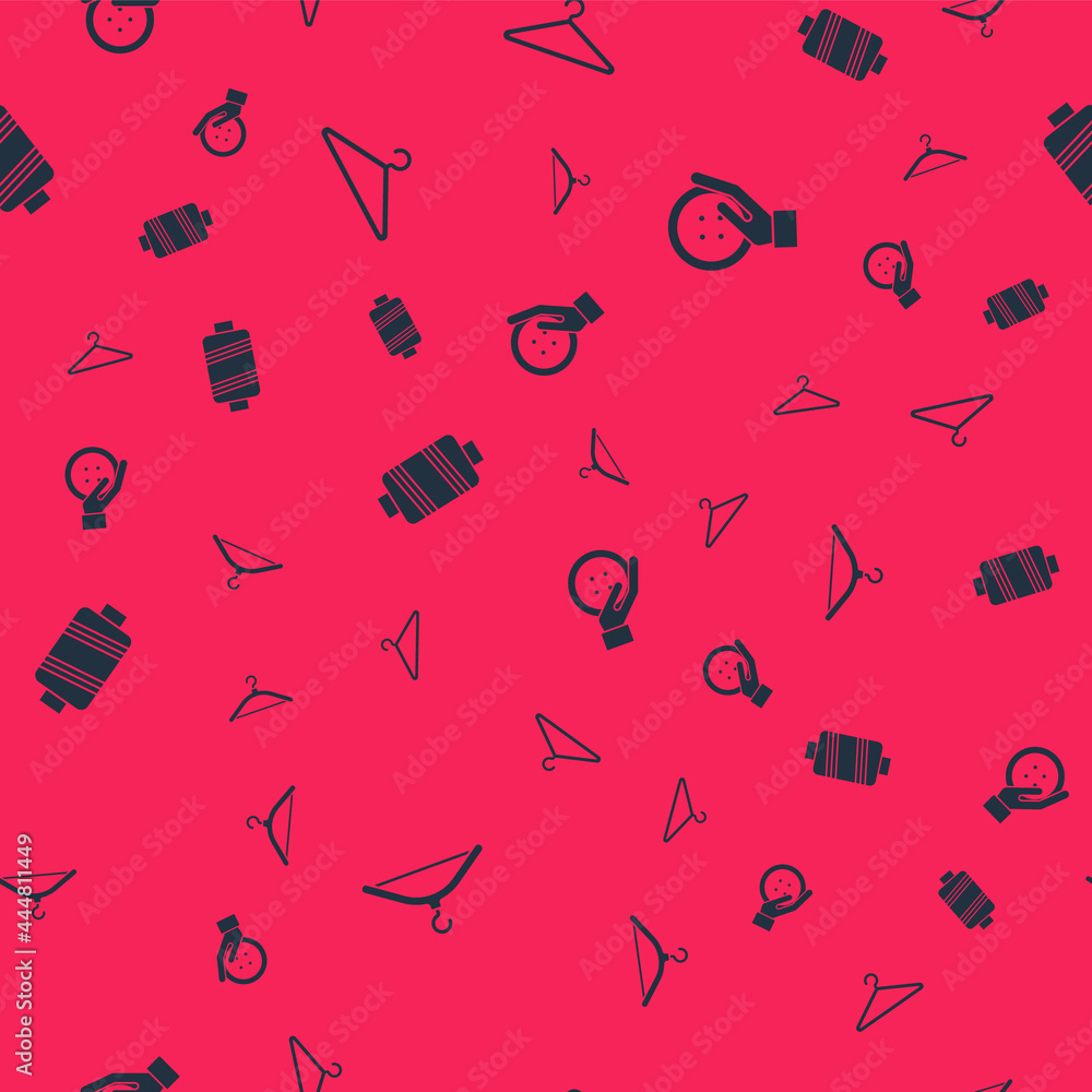 Set Hanger wardrobe, , Sewing thread and button on seamless pattern. Vector Set Hanger wardrobe, , Sewing thread and button on seamless pattern. Vector