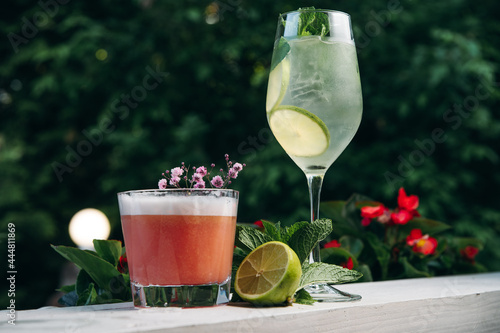 Refreshing luxury summer cocktails in restaurant photo