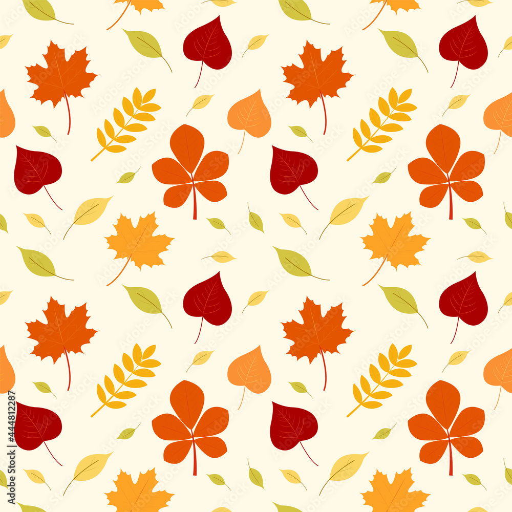 Autumn pattern with colorful leaves. Maple. Autumn background. Seamless pattern. Vector graphics