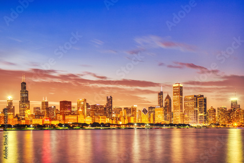 Chicago Skyline at Epic Sunset  Illinois