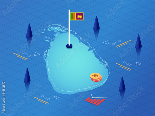 Sri Lanka Map, Flag and Currency Modern Isometric Business and Economy Vector Illustration Design