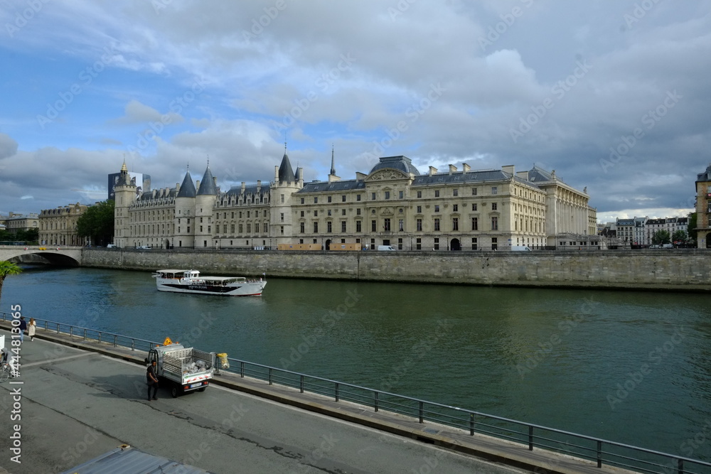 A view on the Seine river during the summer. July 2021, France, Paris.