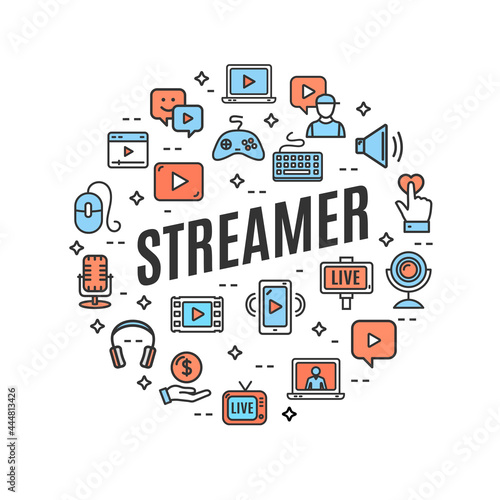 Live Streaming Round Design Template Contour Lines Icon Concept. Vector