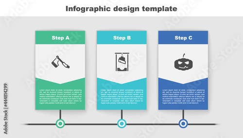 Set Wooden axe, Guillotine and Pumpkin. Business infographic template. Vector