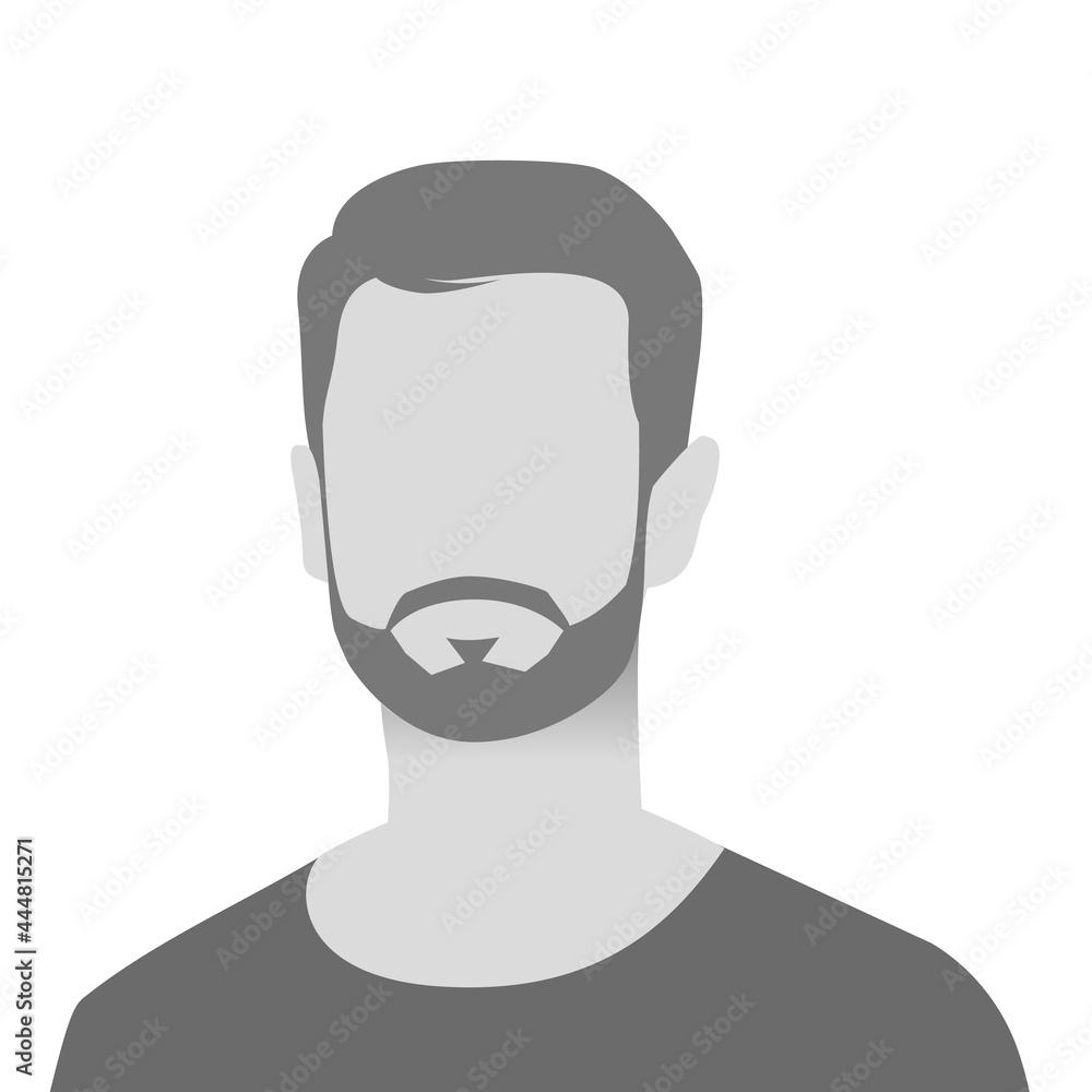 Default avatar photo placeholder icon. Grey profile picture. Man in t-shirt