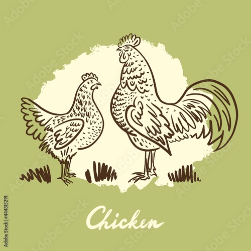 Silhouette of hen and rooster
