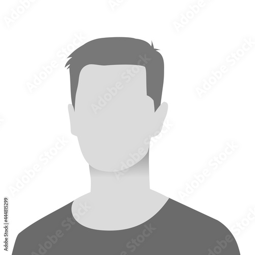 Default avatar photo placeholder icon. Grey profile picture. Man in t-shirt