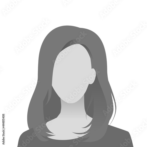 Default avatar photo placeholder icon. Grey profile picture. Woman in t-shirt