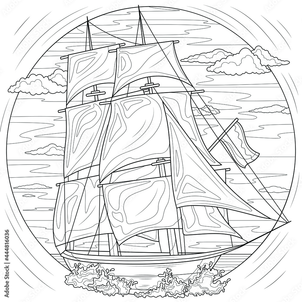 Ship.Coloring book antistress for children and adults. Illustration ...