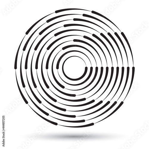 Circle with rotating lines as abstract dynamic icon or logo.