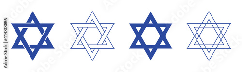 Star david. Icon of jewish star. Jew hexagram. Icon for israel, judaism and hanukkah. Sign of hebrew. Blue logo for passover, jerusalem, magen. Symbol of shalom. Banner for hashana. Vector