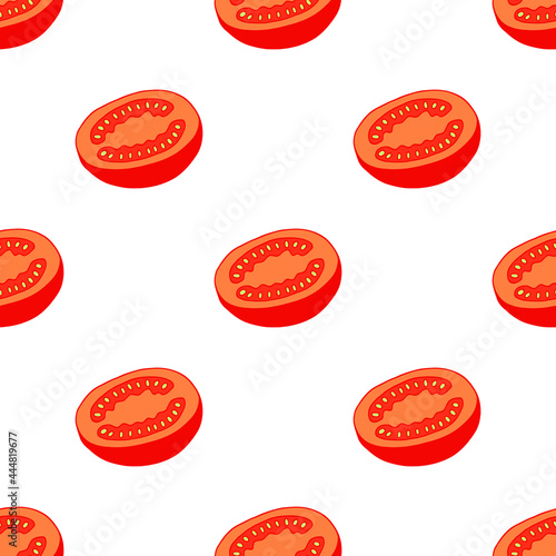 Bright seamless illustration with tomato slices. Vector drawing on a white background.