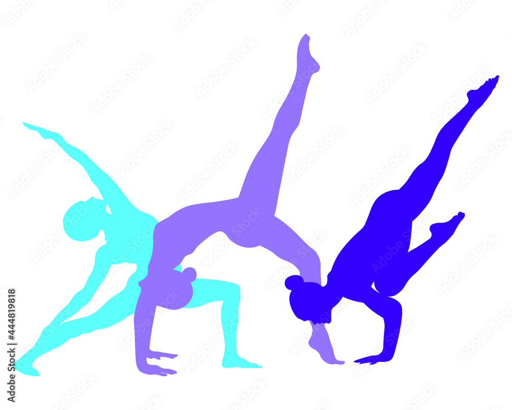 Yoga poses silhouettes set. Women in yoga poses