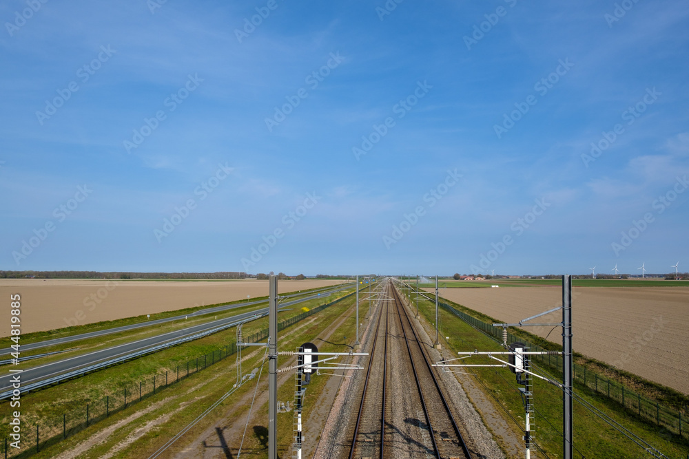 Railway alongside the N307, Flevoland Province, The Netherlands Railway alongside the N307, Flevoland Province, The Netherlands