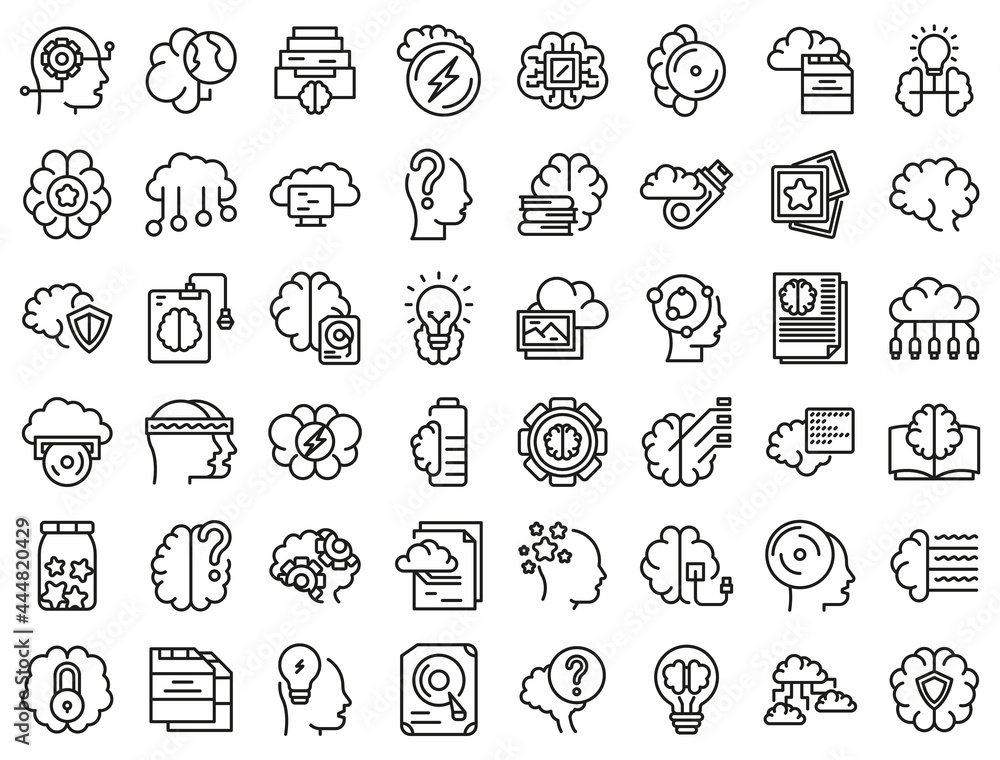 Memory icons set outline vector. Brain care. Awareness creative Memory icons set outline vector. Brain care. Awareness creative