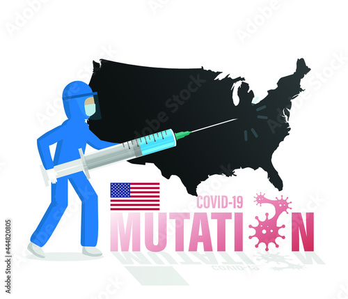 Vector background with epidemic concept. Coronovirus delta plus variant outbreak. United States risk map.