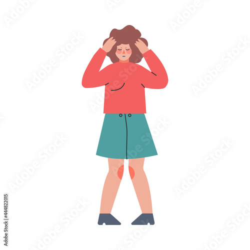 Woman Covering Ears with her Hands to Stop Information Noise, Fake News, Disinformation Cartoon Vector Illustration