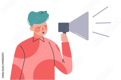 Man with Loudspeaker Spreading Fake News and Misinformation Cartoon Vector Illustration