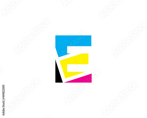 Letter E with CMYK Color Logo Vector 001