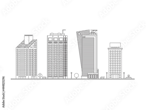 City Skyline Decorative Isolated Vector Illustration. Skyscraper Offices Flat Business Buildings Set.