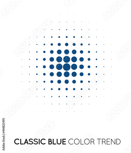 Classic Blue Trendy Color Circle in Halftone, Halftone Dot Pattern, Vector Illustration.