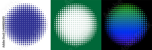 Set of 3 Circles in Retro Halftone Style. Halftone Dot Pattern. Vector Illustration. Colorful.