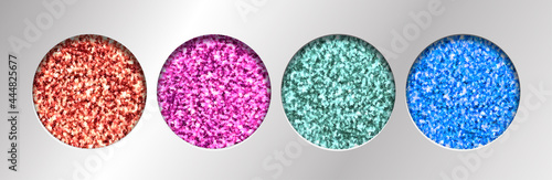Eye Glitter Eyeshadow Tinsel Shimmer, Lipstick or Powder. Abstract Shine Circles, Make up Palette, Vector.
