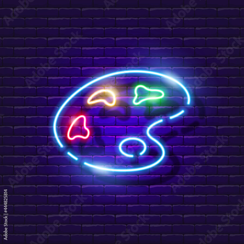 Art palette neon sign. Drawing lesson glowing icon. Vector illustration for design. Drawing concept.