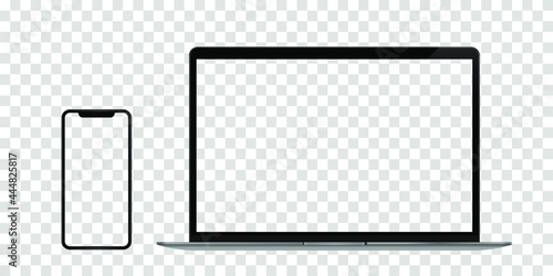 Device screen mockup. Smartphone and laptop, with blank screen for you design. Vector EPS10 PNG