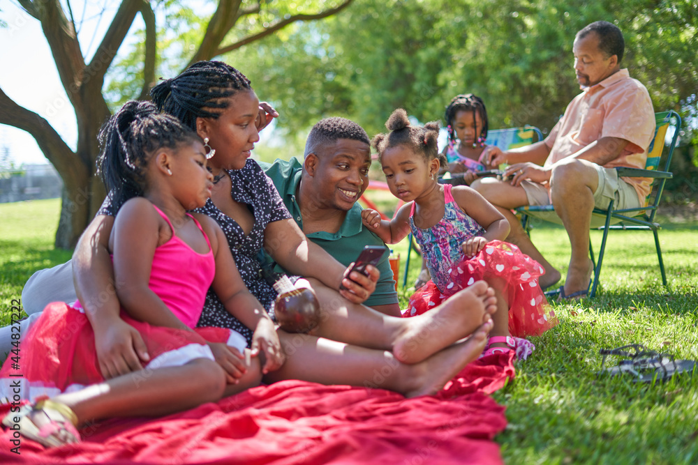 Family relaxing on blanket in summer park Family relaxing on blanket in summer park