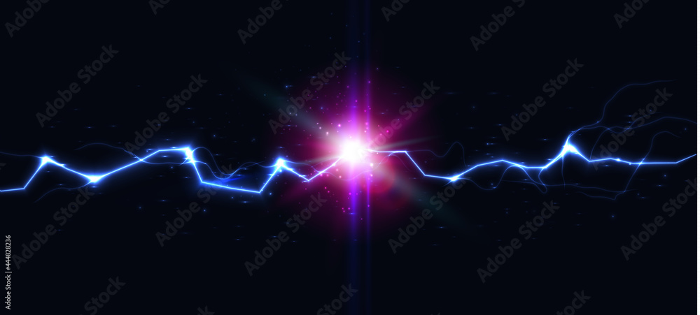 Fotografia Lightning strike collision, thunder flash battle versus, electric shock strike,