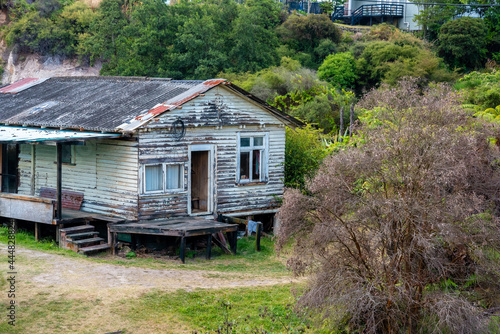 Abandoned houses in Maori village Whakarewarewa  New Zealand