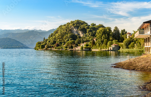 View of the picturesque village Arolo on the shore of Lake Maggiore, Leggiuno, Lombardy, Italy