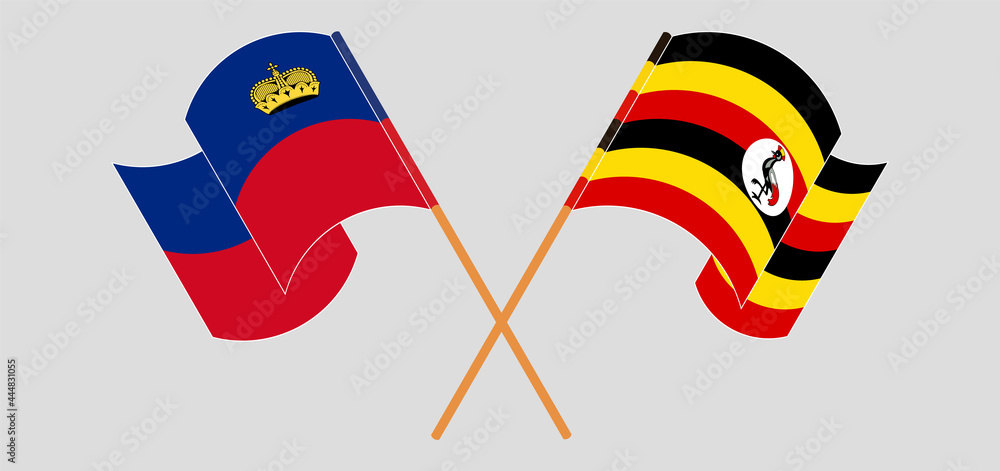 Crossed flags of Liechtenstein and Uganda. Official colors. Correct proportion