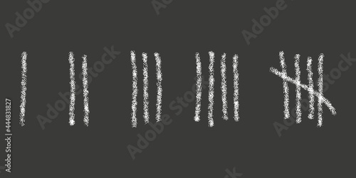 Canvas Print Chalk drawn tally marks on black background
