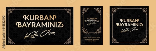 Modern Decorative Design for Feast of the Sacrif (Eid al-Adha Mubarak) Feast of the Sacrifice Greeting (Turkish: Kurban Bayraminiz Mubarek Olsun) Holy days of muslim community. Islamic background.