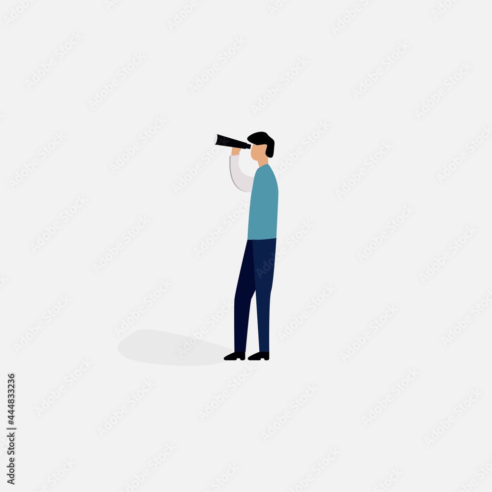 man looking into a spyglass, looking up, vector illustration man looking into a spyglass, looking up, vector illustration
