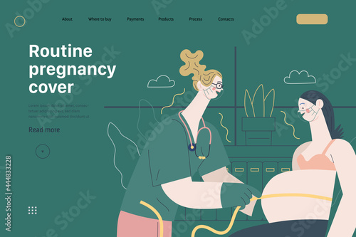 Medical insurance template - routine pregnancy cover. Modern flat vector