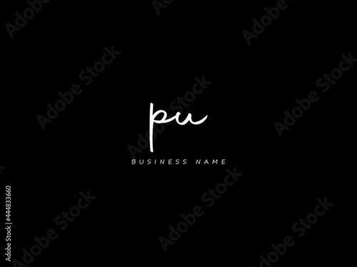 Letter PU Logo, Black signature pu logo icon vector image for business