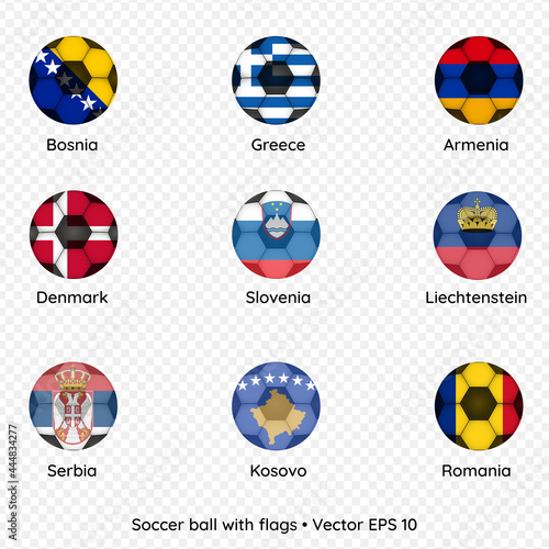 Soccer ball with flags isolated on transparent background, vector illustration